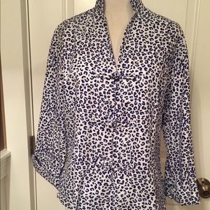 THREE ISLANDS JACKET BLUE WHITE PRINT 3/4 SLEEVE NEHRU STYLE Size M